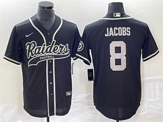 Mens Las Vegas Raiders #8 Josh Jacobs Black Cool Base Stitched Baseball Jersey->kansas city chiefs->NFL Jersey